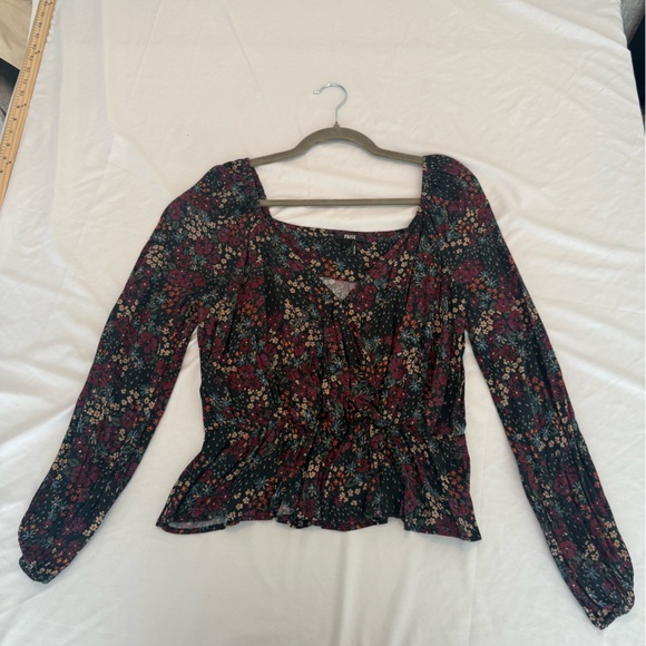 PAIGE Floral Faux Wrap Peplum Blouse Sweetheart Neck Size Large - Picture 10 of 13